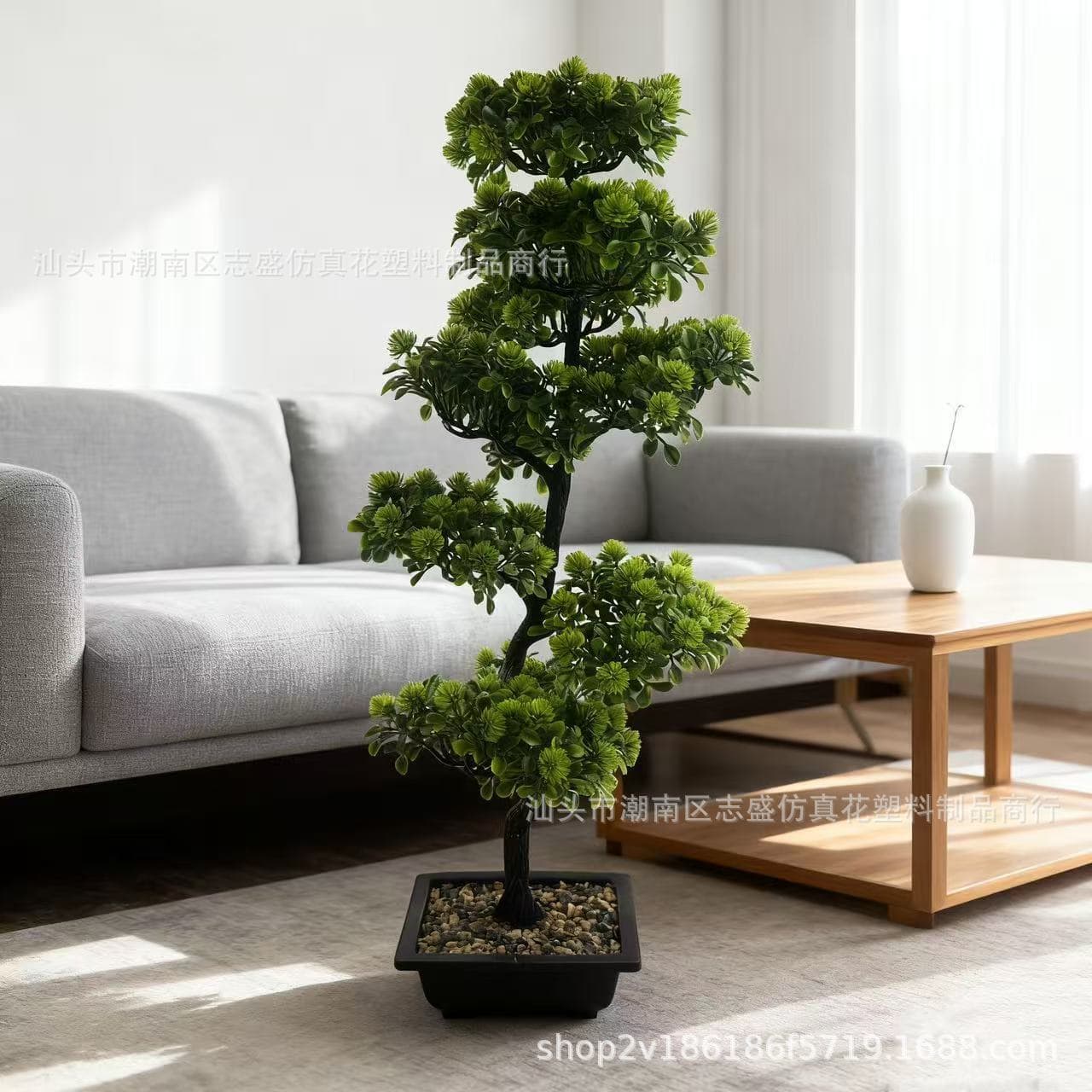 Cross-border Simulated Flowers, Simulated Green Plant Potted 9-Branch Guest-Greeting Pine, Office Ornament, Balcony Landscape, Manufacturer Direct Sales