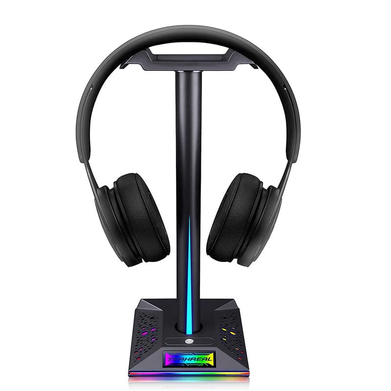 RGB Gaming Console Headset Stand Ambient Light Dual USB 3.5mm Audio Interface Headphone Holder EB01