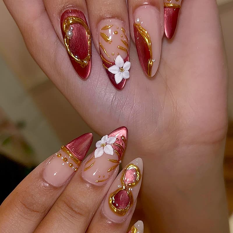 Cross-border 3D handmade press-on nails, removable false nail wraps, simple French almond shape with rhinestone design