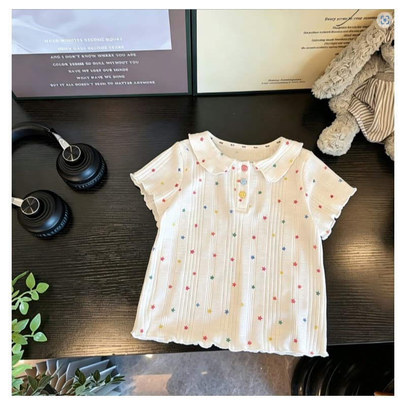 In Stock [Colorful Stars] 2026 Summer Girls T-Shirt Short Sleeve Polo Shirt Full Print Heart Kids Short Sleeve