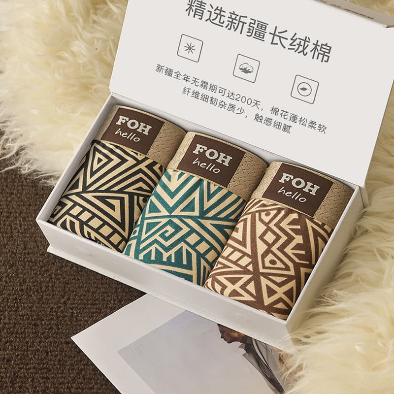 Men's Retro Ethnic Print Cotton Thin Boxer Loose Breathable Teenagers Boxer Trendy Sports Underwear