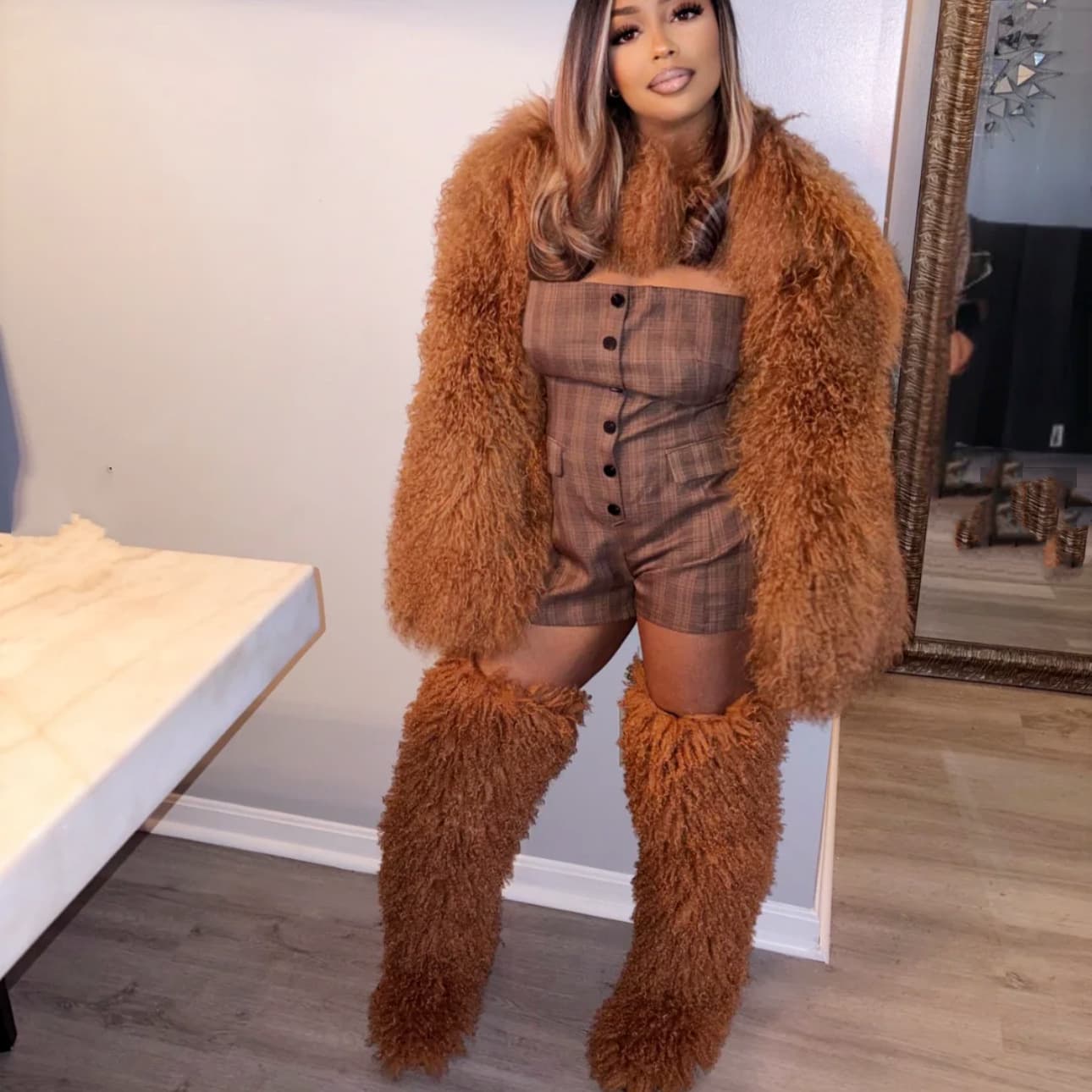 European and American style faux Mongolian lamb fur vest crop sleeves fluffy