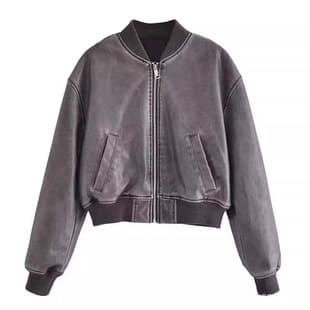 Retro Washed Distressed Faux Leather Jacket Women 2025 Autumn/Winter European and American Hot Girl Motorcycle Style Padded Stand Collar Leather Jacket