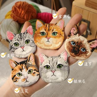 Embroidery DIY Kit Cute Cat Head Self-Made Fridge Magnet Handcrafted Gift
