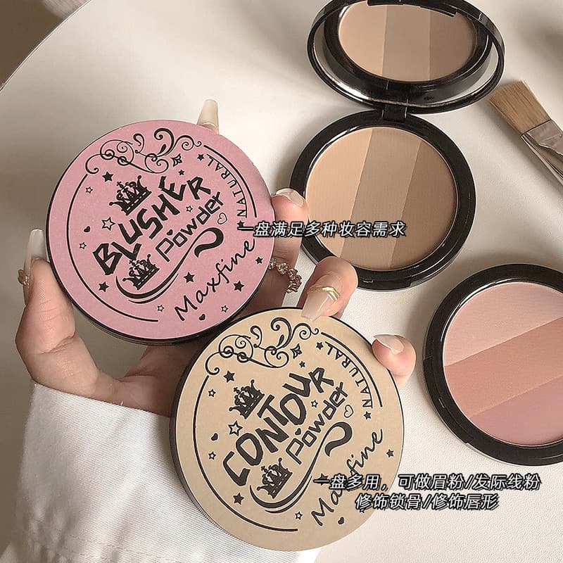 Maxfine Three-Color 3D Contouring Palette Blush Highlighting Shadow Beginner-Friendly Soft Matte Nose Shadow Brightening