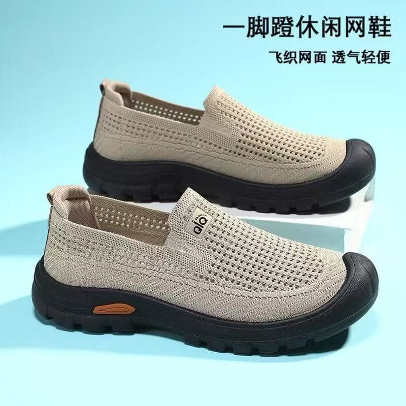 Men's shoes summer breathable slip-on mesh shoes casual old Beijing cloth shoes middle-aged and elderly dad shoes gray black