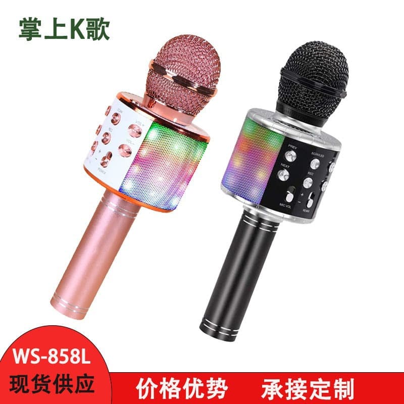 858LED Color Light Bluetooth Microphone for Kids, Wireless Mic Singing Speaker, Karaoke Audio