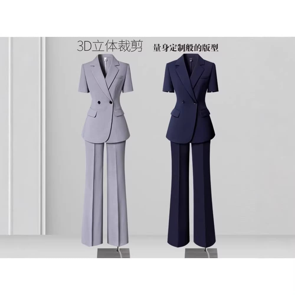 Summer Blazer Suit Set for Women, Thin Short Sleeve, Professional Business Formal Wear, Office Commute, Hotel Manager, Jewelry Store Work Uniform
