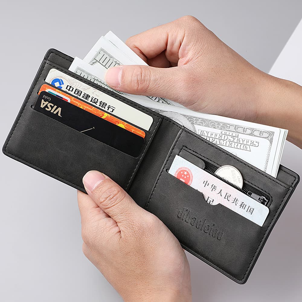 Authentic Men's Short Zipper Wallet Simple Vintage Soft Leather Thin Money Clip Retro Leather Clamp Student