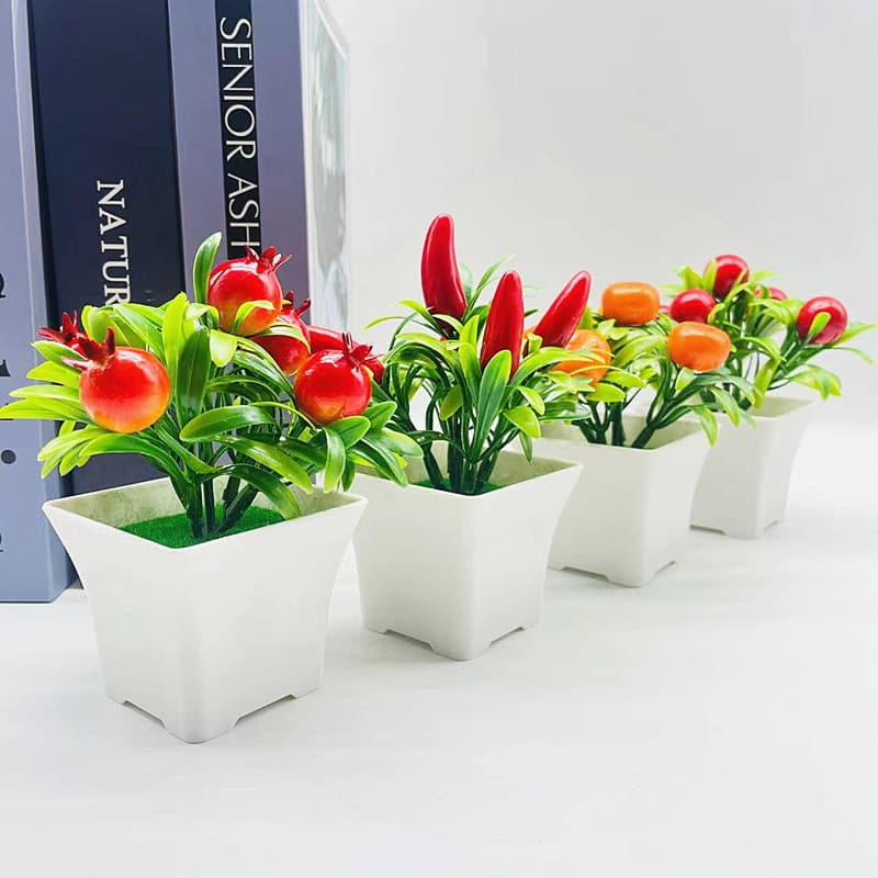 New Style Simulation Potted Fake Flower, 5 Mini Fruit Bonsai Set, Artificial Plastic Flowers for Decoration