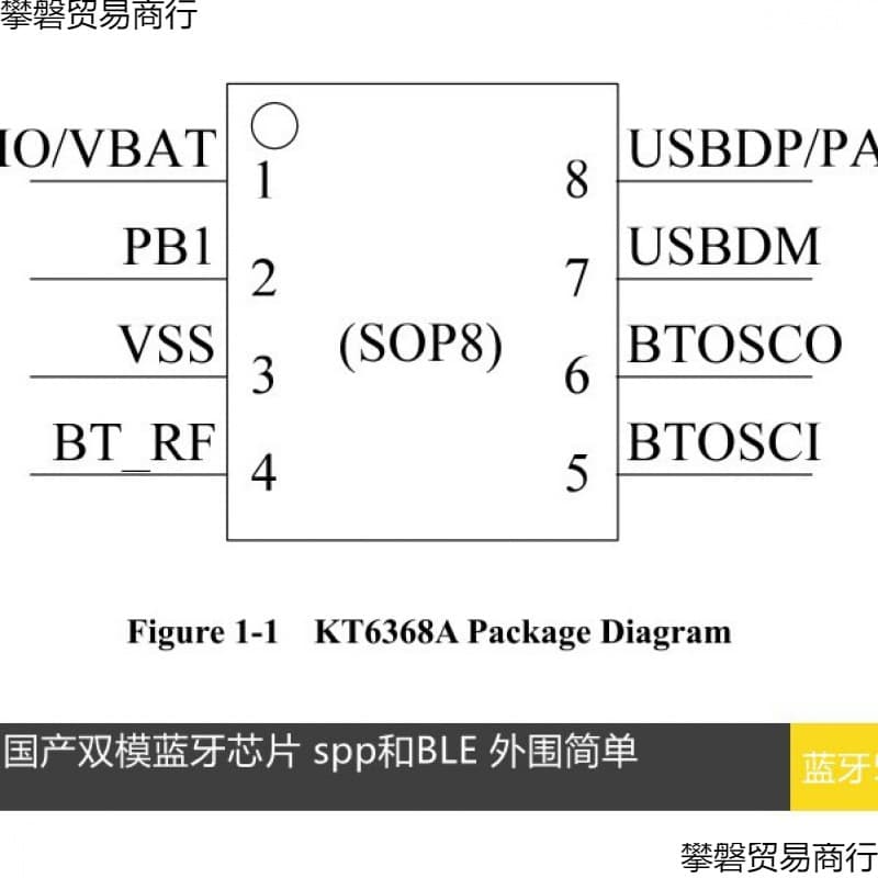 Bluetooth Audio Chip KT6368A Chip IC Module Serial Port 5.1 Dual-Mode BLE SPP Jie Li SOP8 AT Command Transparent