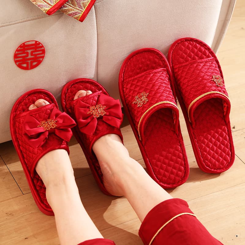 Wedding Slippers Festive Red Pair Summer Red Slippers Wedding Room Decoration Slippers Wholesale Wedding Supplies