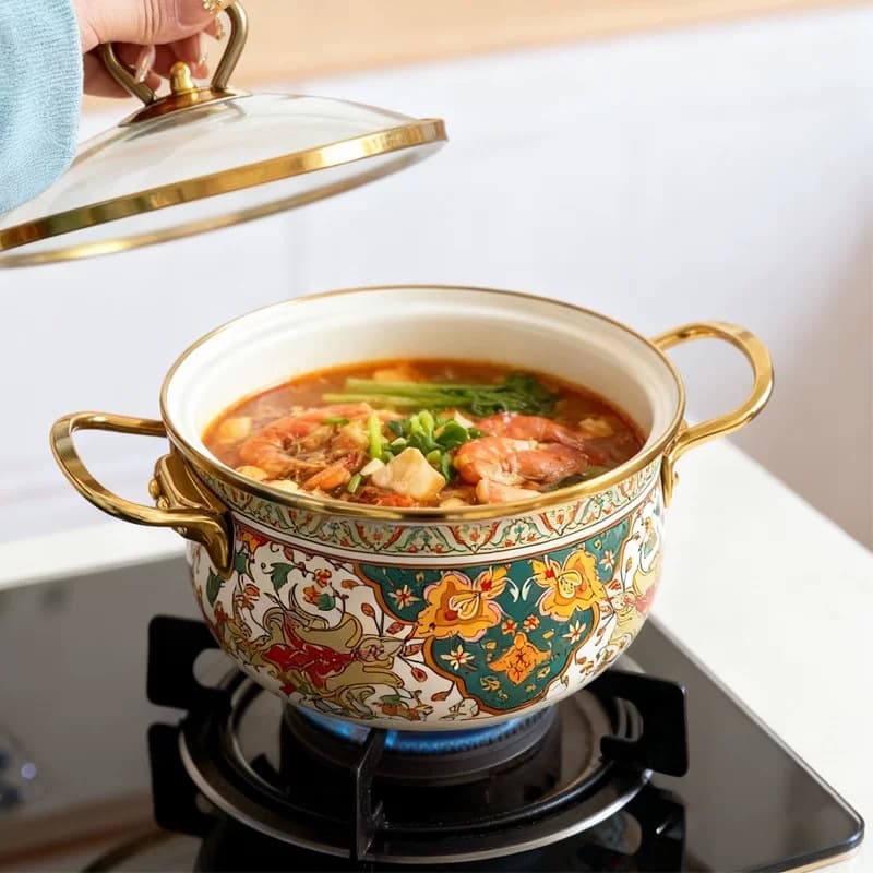Enamel Pot Soup Pot Double Ear Pot Enamel Apple Pot Stew Soup Enamel Home Eco-Friendly Healthy Gas Stove High Temperature Resistant