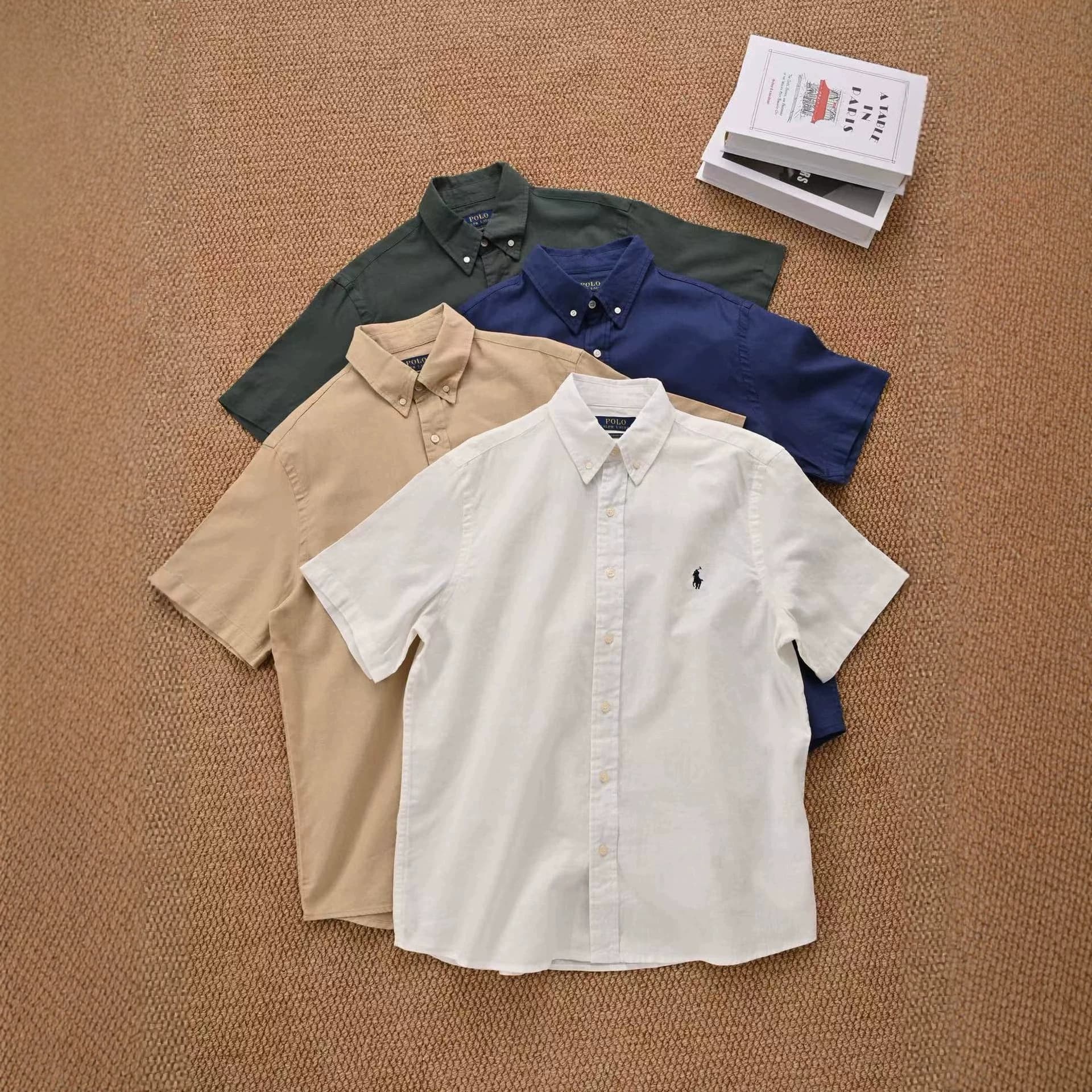 Cross-border RL Ralph Lauren Linen Short Sleeve Shirt with Small Pony Embroidery Versatile Turn-down Collar Shirt