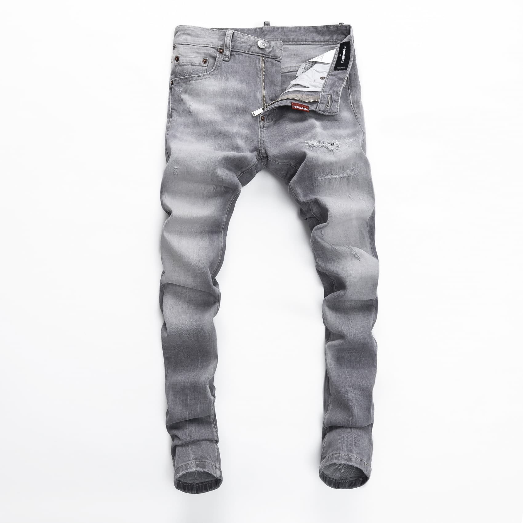 2025 Spring Autumn Stretch Ripped Skinny Jeans for Men, Hong Kong Style Nightclub Fashion, Grey