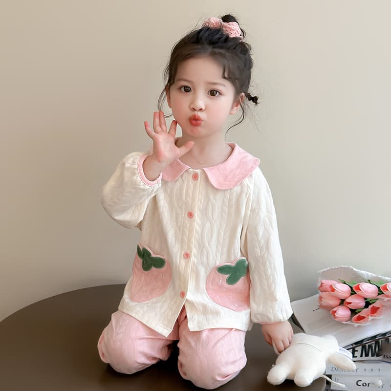 Girls' Pajamas Spring/Autumn 2024 New Style Solid Color Long Sleeve Kids' Homewear Set