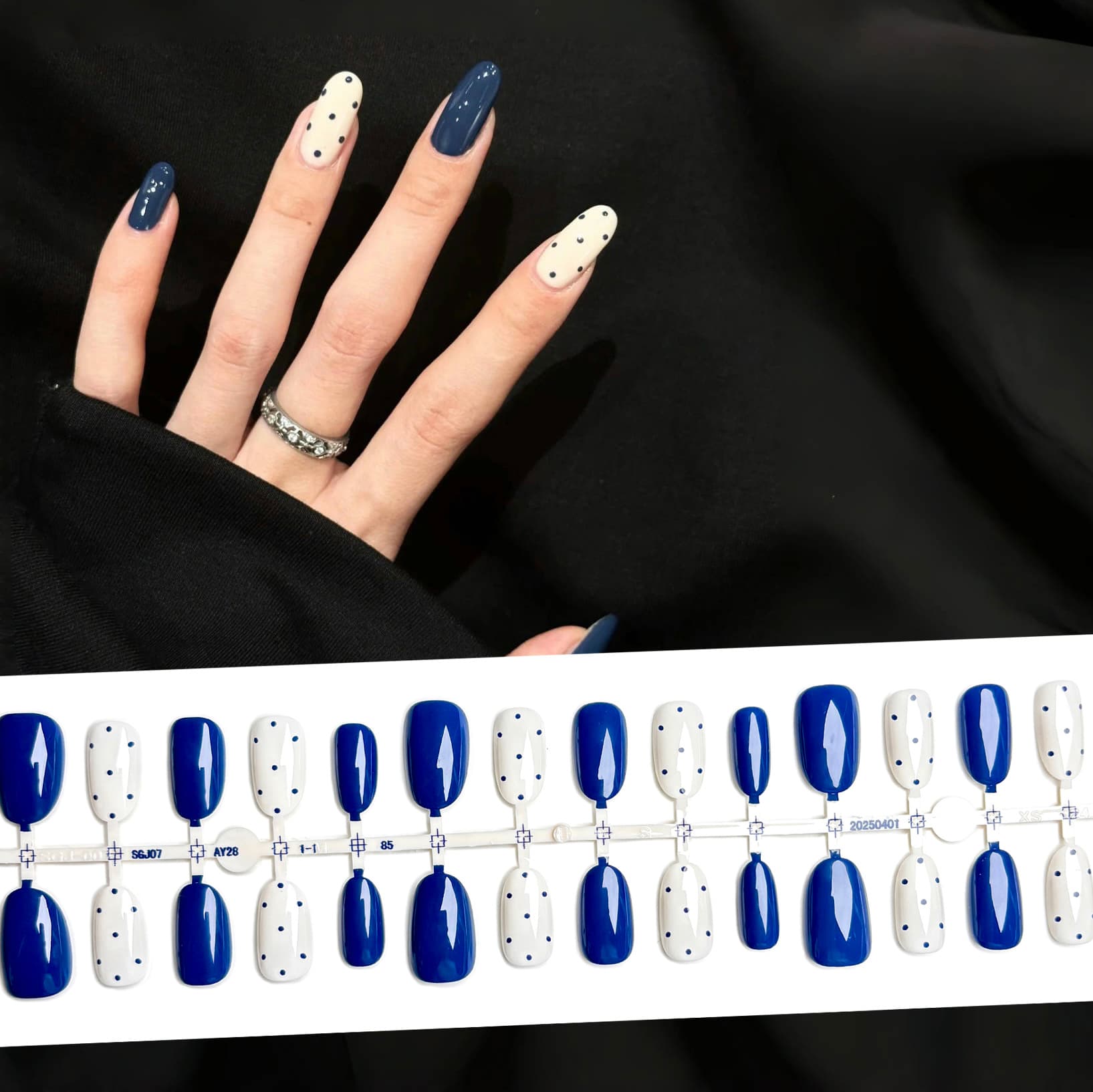 Korean-style Elegant White Polka Dot Press-On Nails, Xiaohongshu Viral Ins Nail Tips, Chic 30-Piece Nails Wholesale