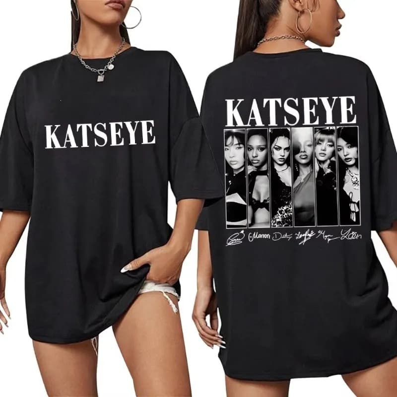 Retro Korean Style Katseye Graphic T-Shirt Kpop Fashion Unisex Trendy T-Shirt 100% Cotton Oversized T-Shirt Streetwear