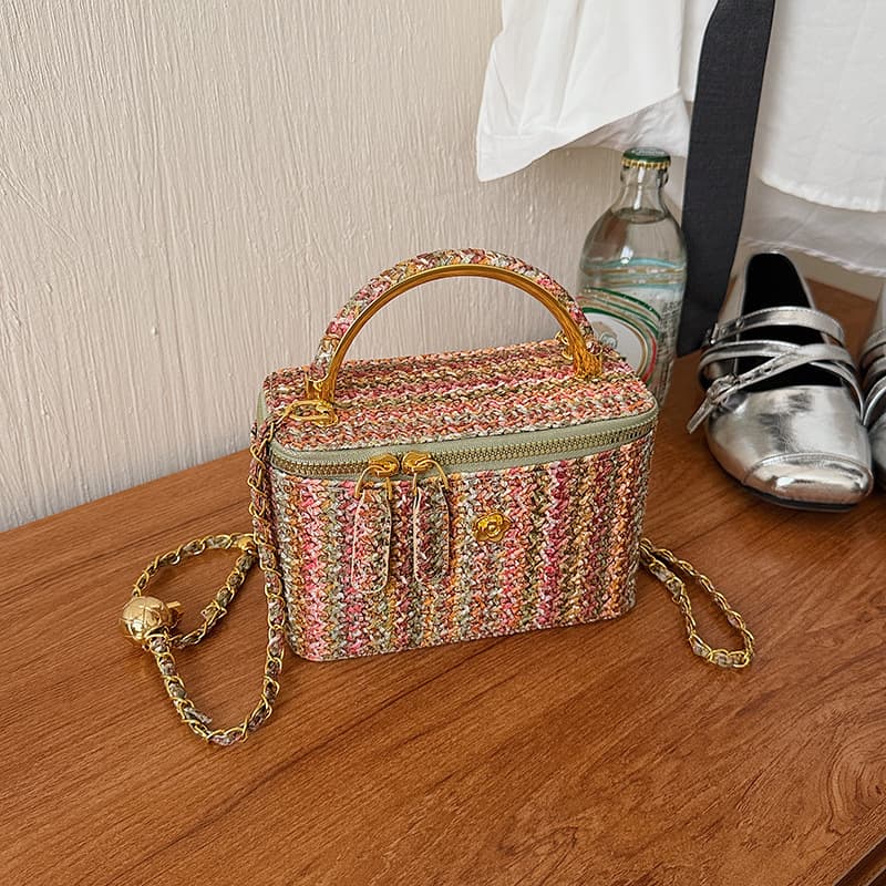 Spot simple cosmetic bag box straw bag fairy wear woven handbag beach bag shoulder crossbody bag