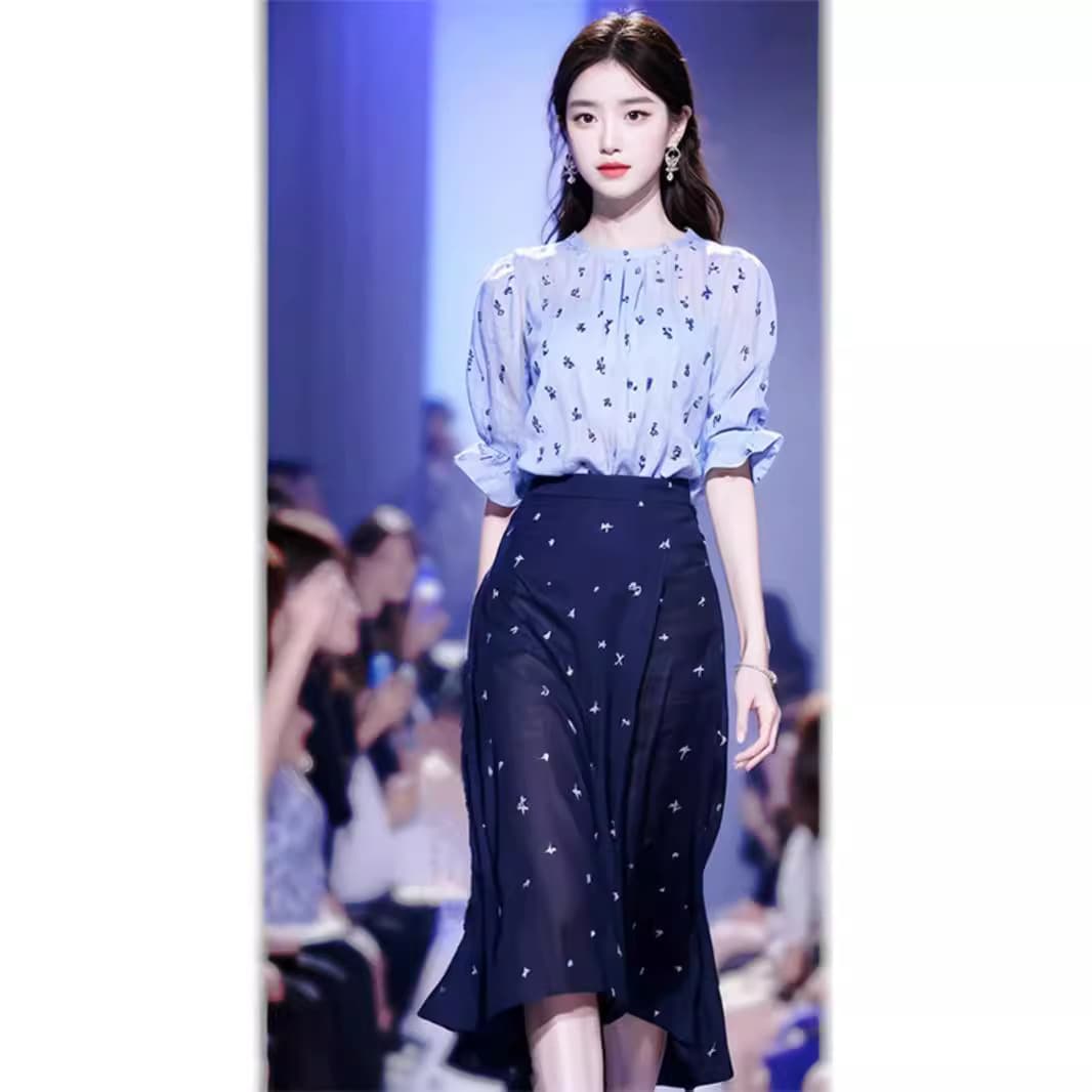FL240386 Popular French Formal High Society Elegant Blue Dress Set for Women Summer