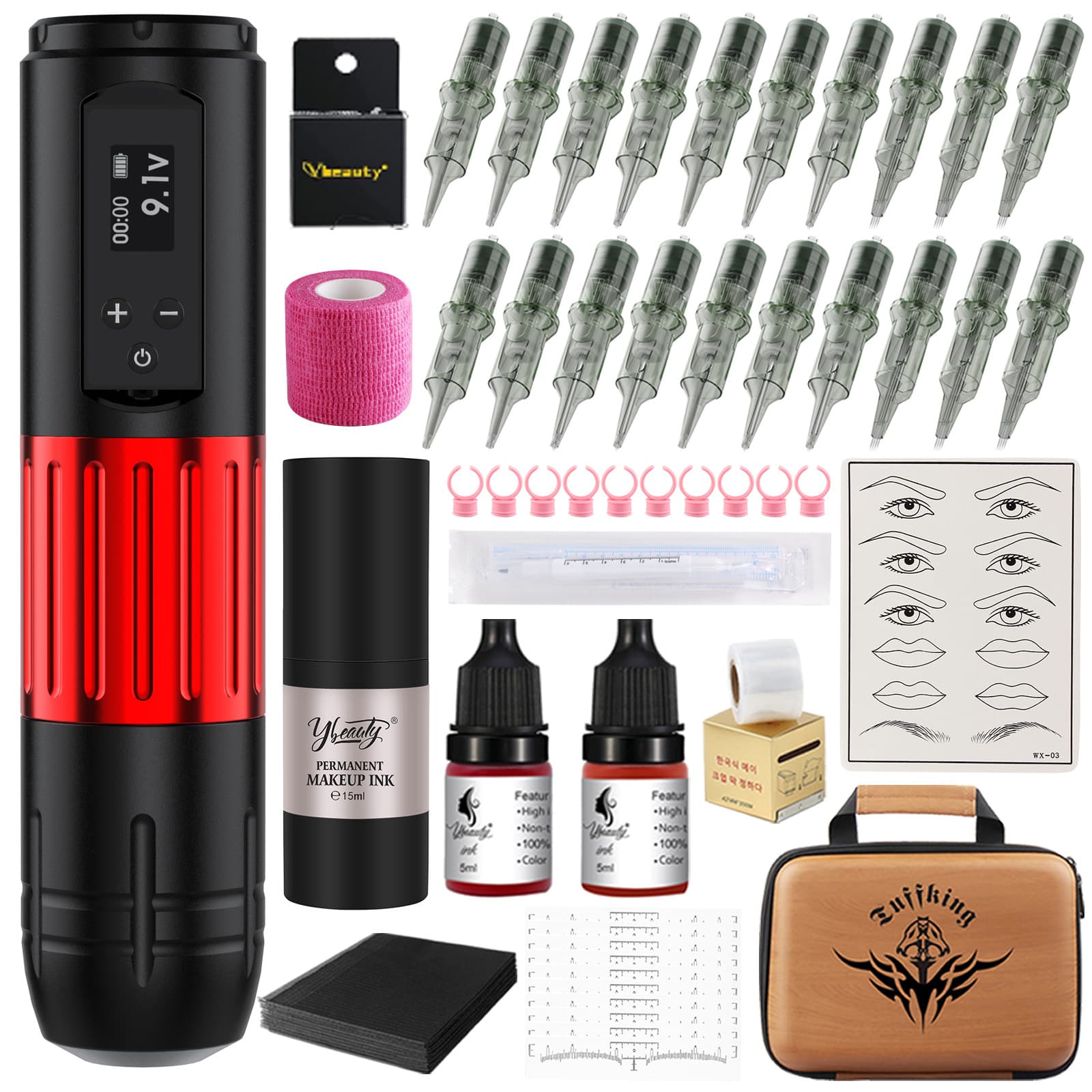 Wireless Tattoo Machine Kit for Beginners, Complete Tattoo Tools with Lining and Eyebrow Embroidery Needle, Cross-Border Wholesale