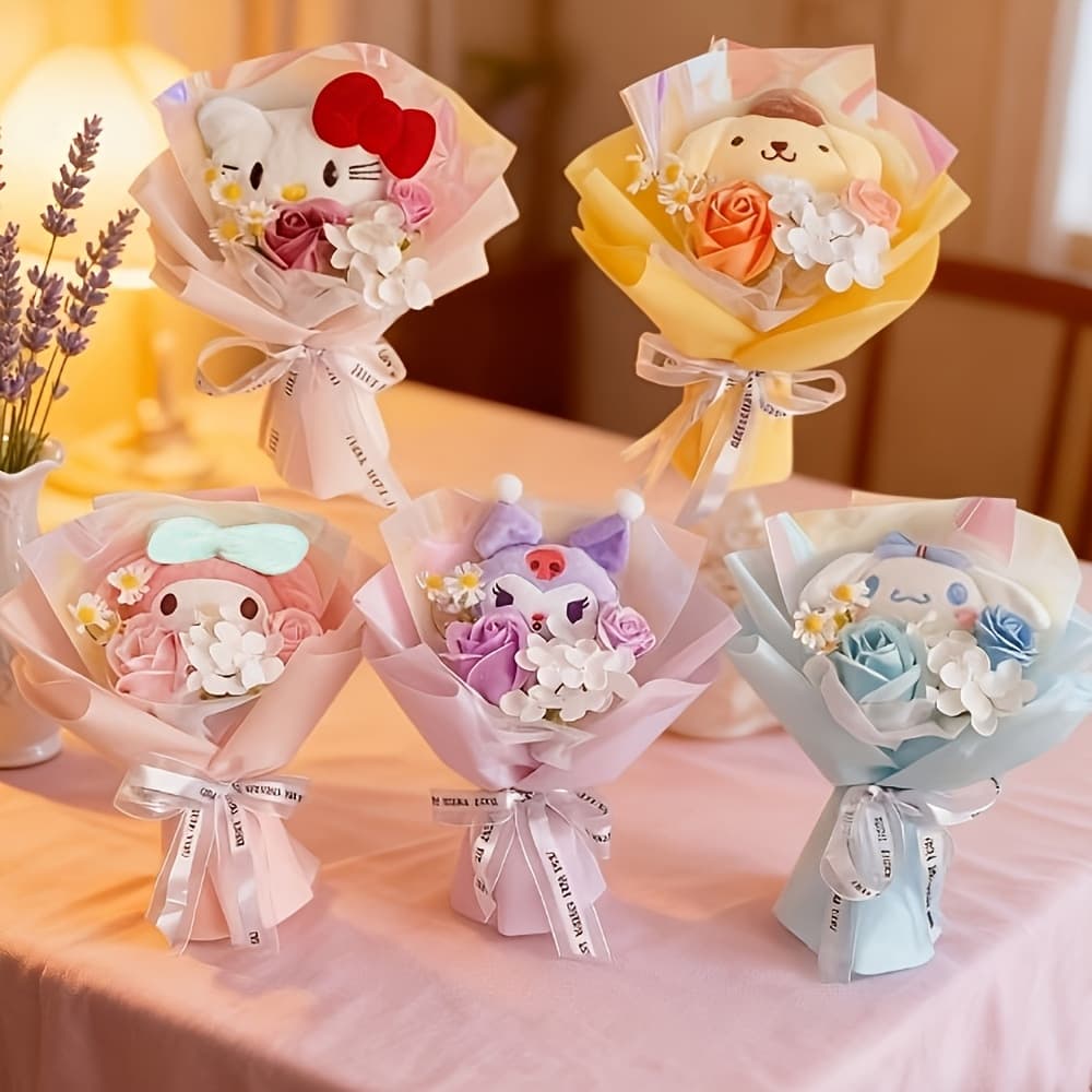 Cross-border Korean-style Simulated Soap Flower Bouquet Gift Practical Fake Rose Plush Doll Hand Bouquet Cute