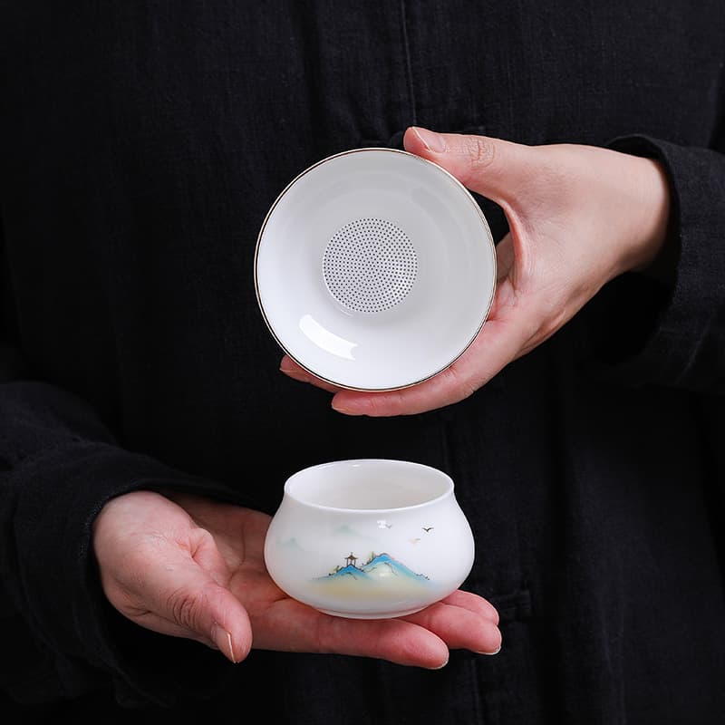 Mutton Fat Jade Full Porcelain One-Piece Formed Tea Strainer Tea Filter Kung Fu Tea Set Accessory Tea Residue Filter Tea Separator Tea Funnel