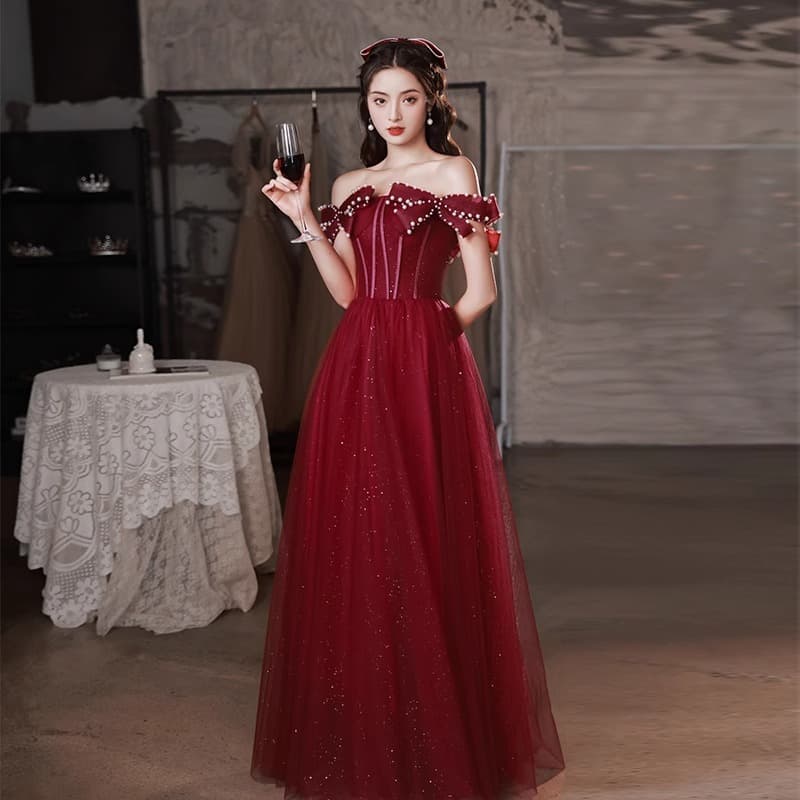 Toast Wear Bride 2026 New Sexy One Shoulder Burgundy Engagement Dress Women's High-Quality Wedding Dress