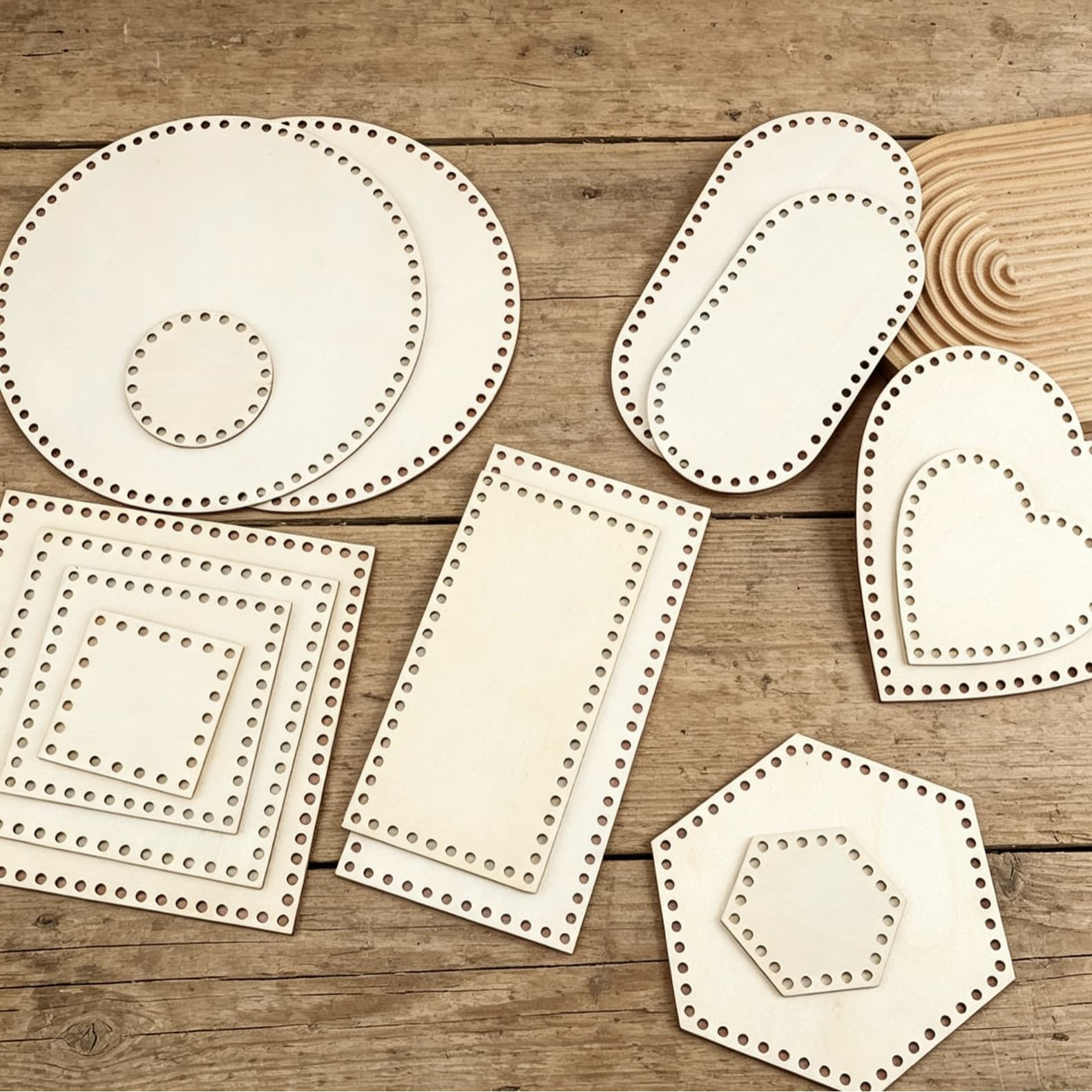 DIY woven basket frame storage box wooden base handmade crochet wooden base log color round wood chip punch board