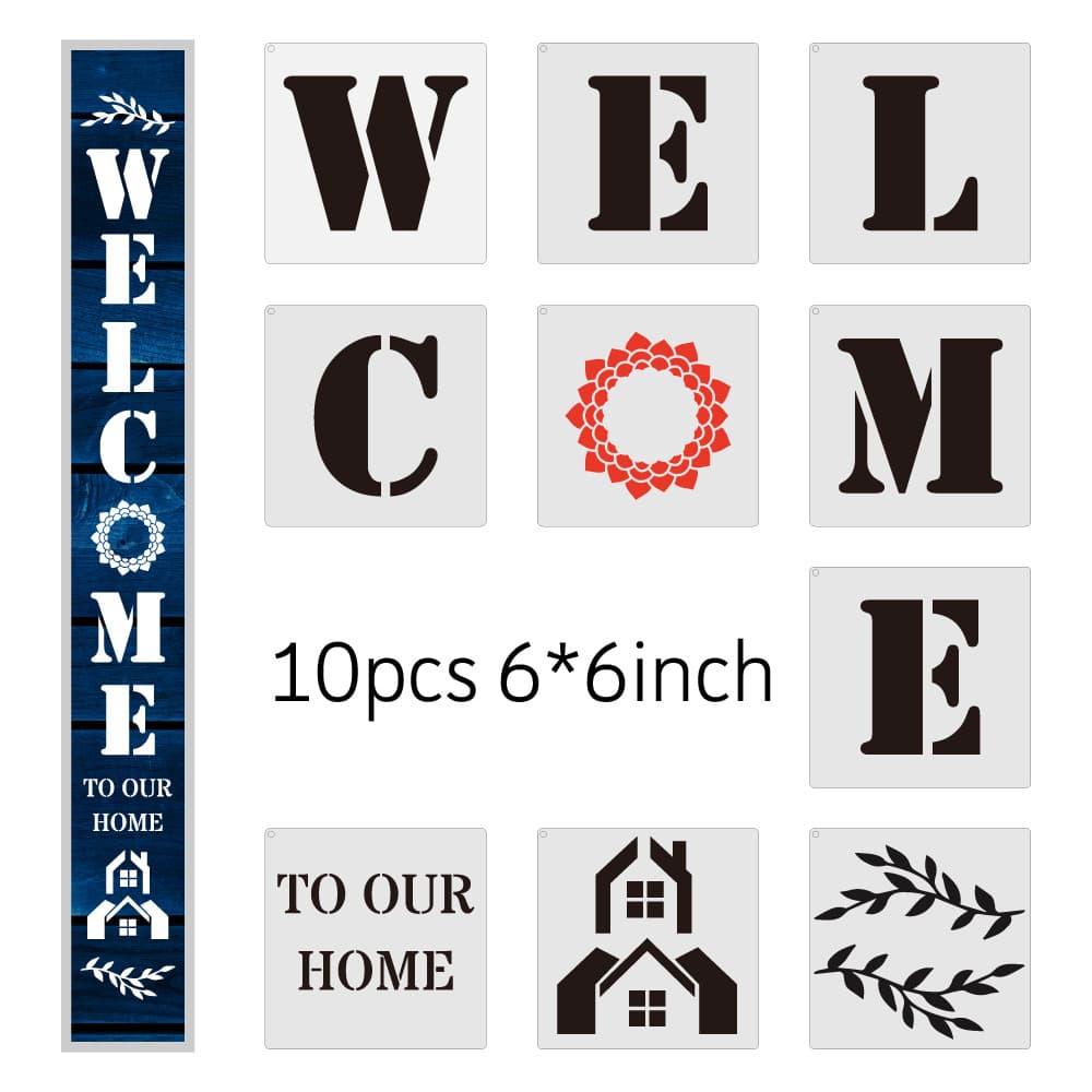 10 pieces of PET hand-painted wall painting welcome letter template set DIY plastic hollow welcome painting template