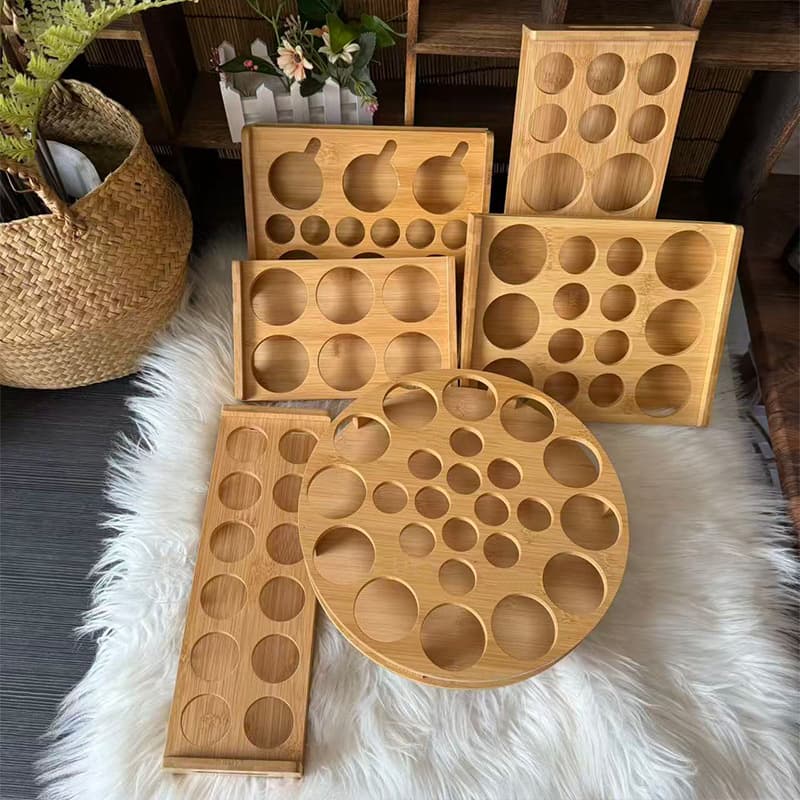 Creative home wine rack and glass holder, bamboo wood spirit cup tray, shot glass and small liquor cup storage stand