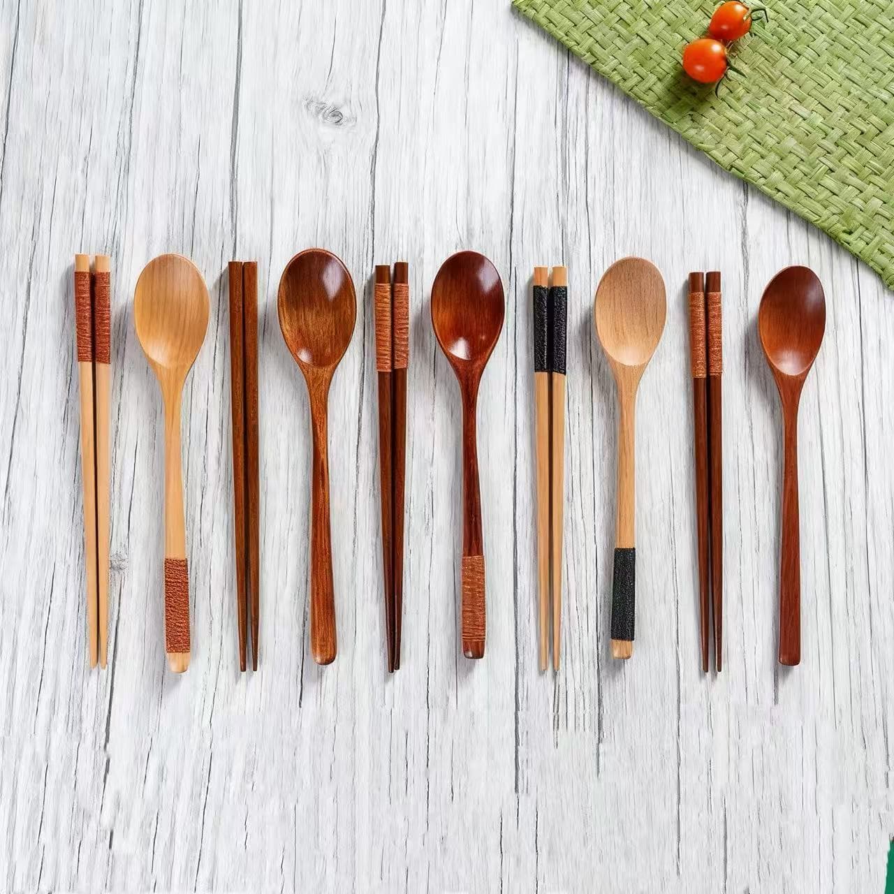 Wholesale Japanese Style Portable Wooden Spoon and Chopsticks Set for Home Travel Carving Dinnerware Chopstick Spoon Set Manufacturer
