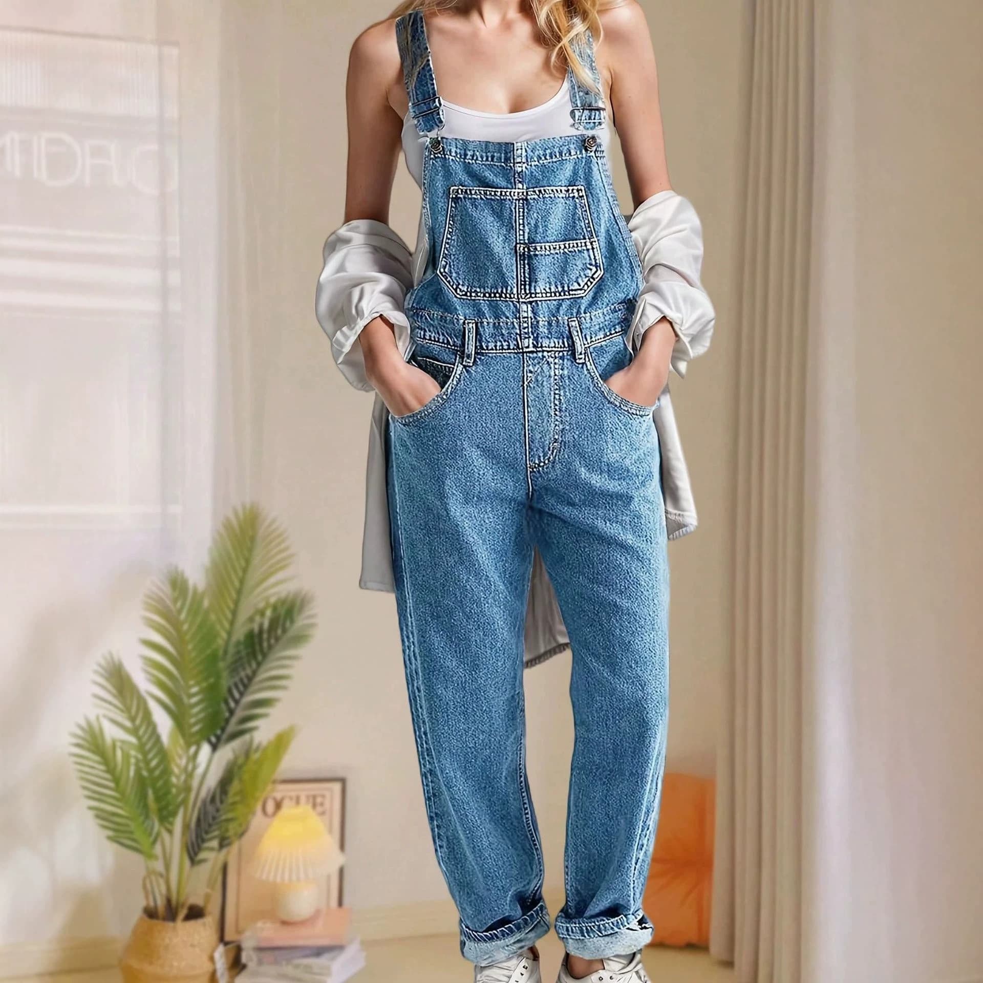2026 Amazon Summer Women's American Trendy Denim Overalls Versatile Comfortable Street Fashion Long Pants In Stock