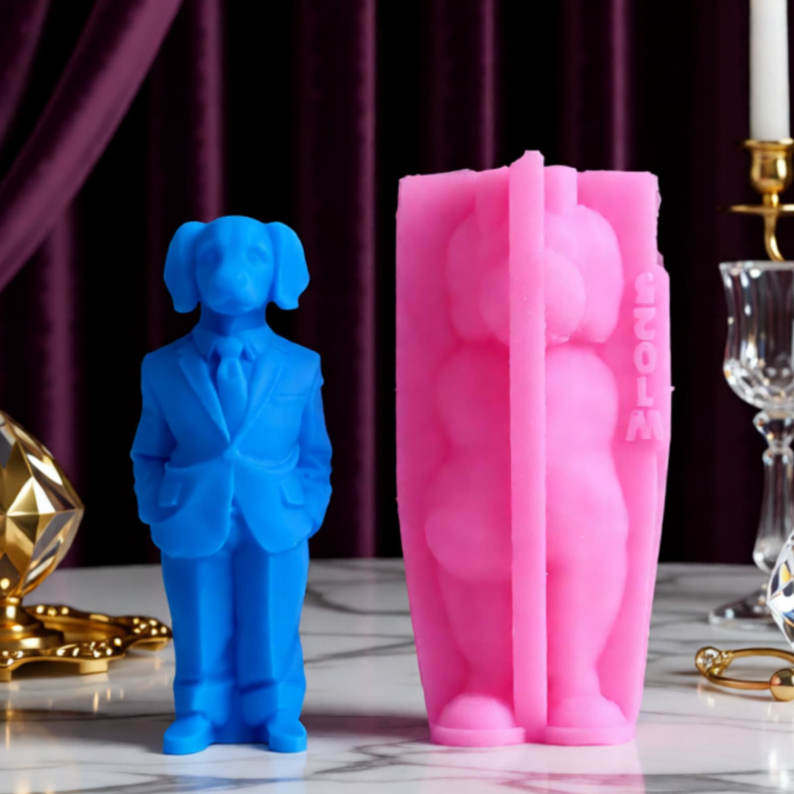 Suit dog ornaments mold ornaments candle plaster DIY plaster ornaments candlestick silicone mold W1025