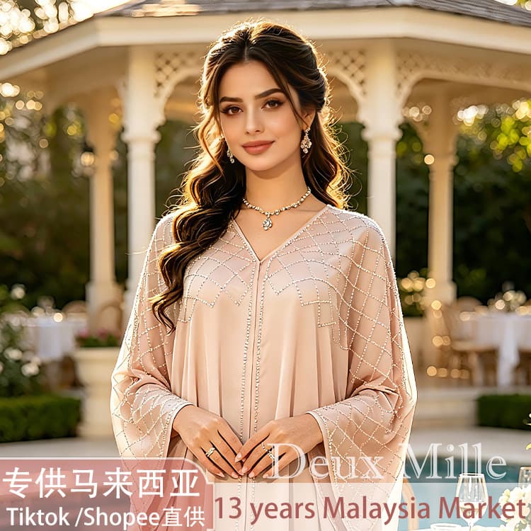 Cross-border Malaysia Jubah Luxury Rhinestone Satin Robe Plus Size Evening Dress Cover-up Bestseller