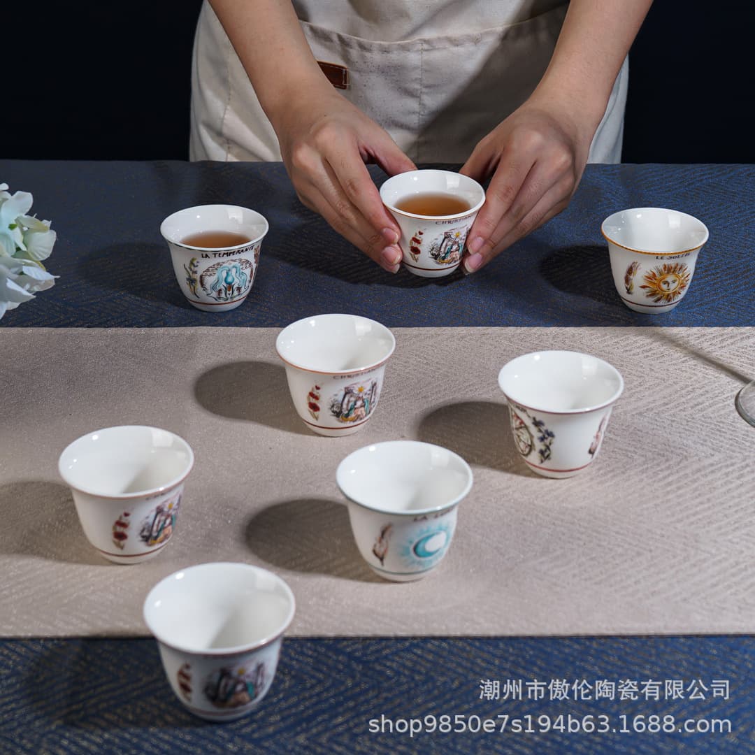 Sun Moon Star Bone China Small 6-Piece Turkish Espresso Cup Set 60ml Retro Small Cups