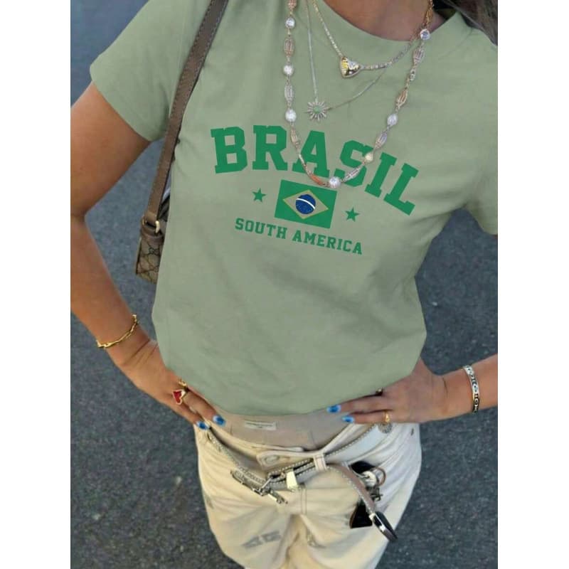 OMEGA Pure CottonWomen's Retro Green Brazilian Flag & South American