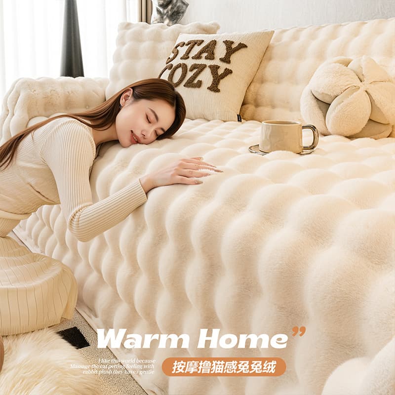 Winter Thickened Rabbit Velvet Sofa Cover 2026 New Plush Cushion Anti-Cat Scratch Anti-Slip Leather Sofa Cover Set