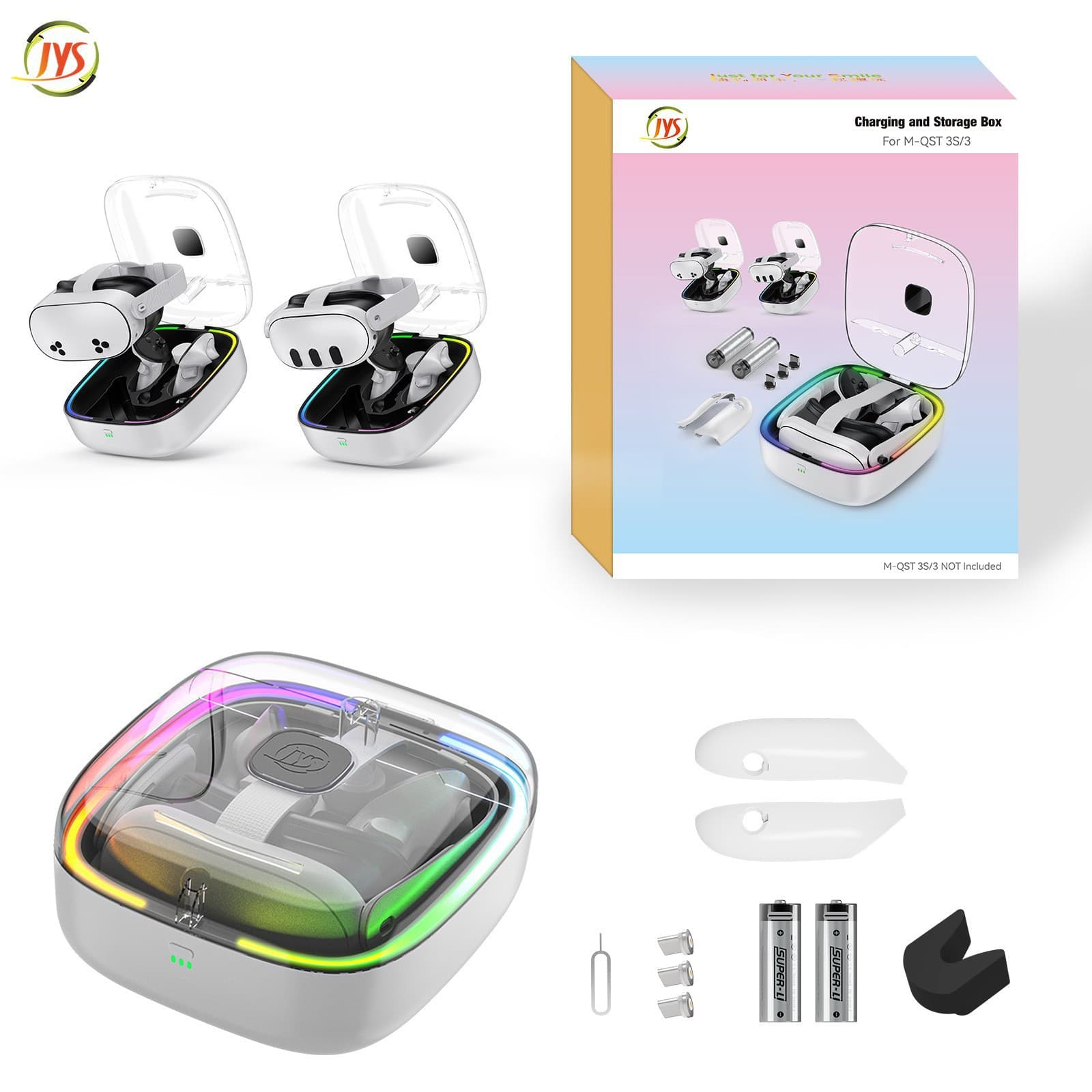 Compatible with JYS Meta Quest 3/3S VR Headset Controller Magnetic Charging Dock with Battery Set