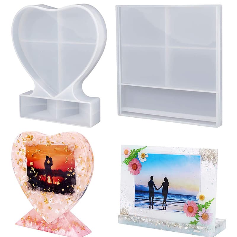 DIY Crystal Epoxy Resin Valentine's Day Heart Square Photo Frame Ornament Silicone Mold