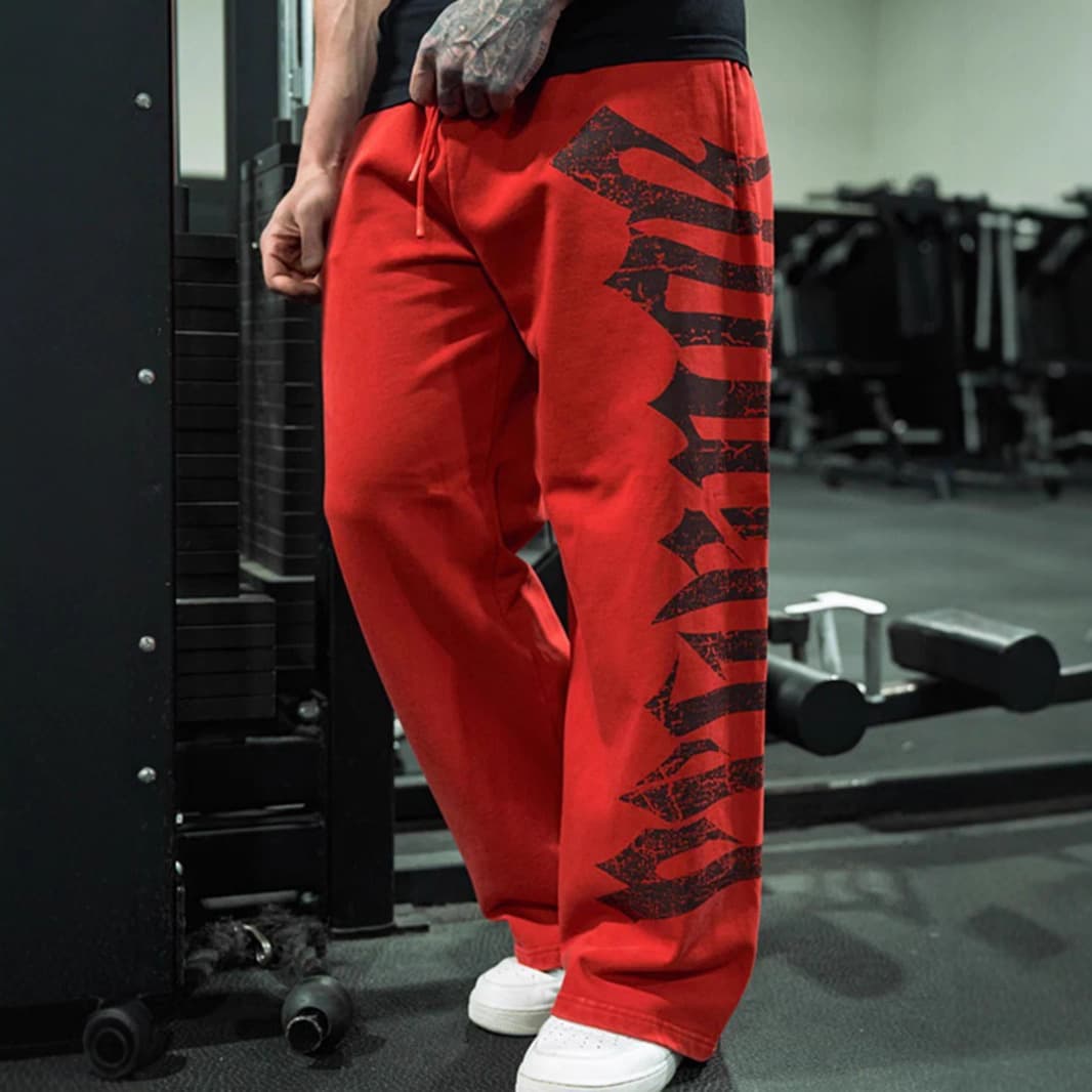 YOUNGLA 2025 New American Style Sweatpants for Gym, Bodybuilding, Running, Training, Cotton Printed Wide Leg Long Pants