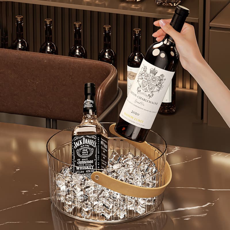 High-Aesthetic Household Portable Ice Bucket for Tasting Beer, Champagne, Wine, PET Plastic Bucket for Outdoor Picnics and Fruit Storage E18