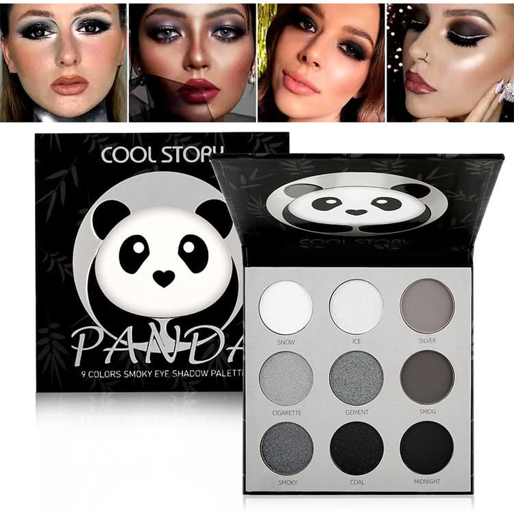Cross-border new nine-color eyeshadow palette Panda eyeshadow dark smoky black and white gray pearlescent matte stage performance makeup