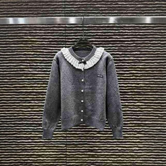 Factory Direct MM25 Autumn/Winter New Youthful Sweet Lace Trim Round Neck Knit Cardigan