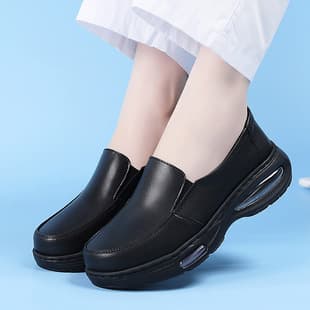 Air Cushion No Foot Fatigue Nurse Shoes Women's Comfortable Soft Sole Medical Non-slip Breathable Hollow Genuine Leather Anti-odor Work White Shoes