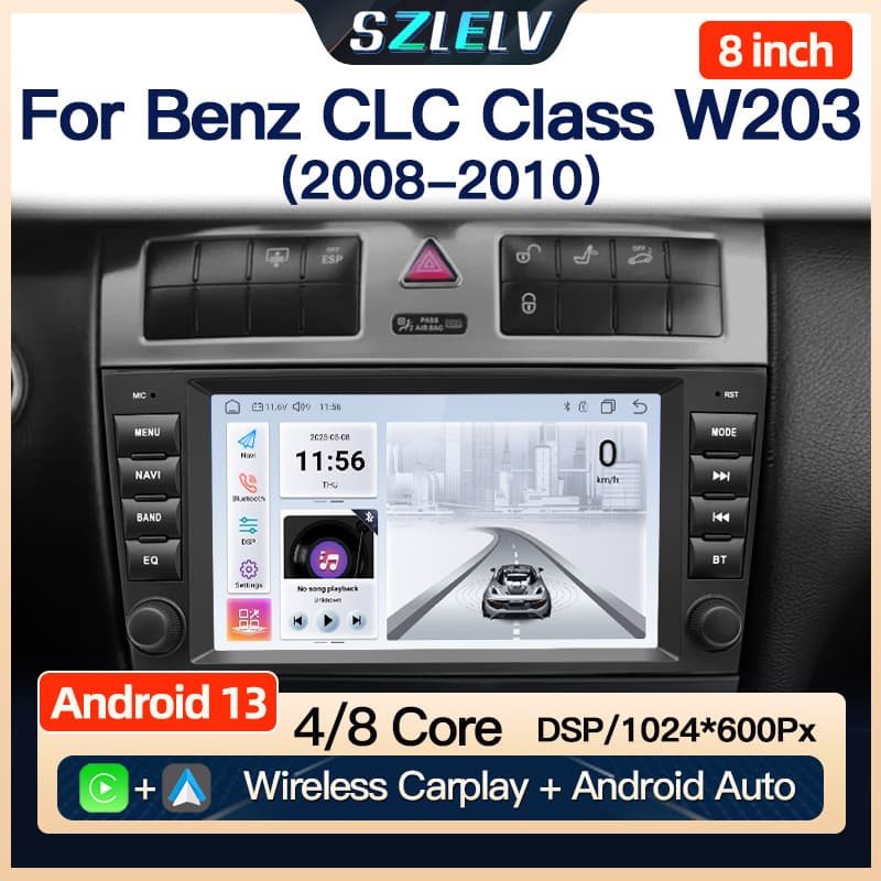 Suitable for Mercedes-Benz CLK-Class W203 Car Central Control Large Screen Navigation, Reverse Camera, Radio Player