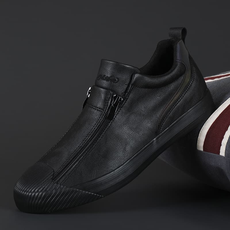 Spring New Men's Shoes Trendy Double Zip Casual Shoes Men's Skateboard Versatile Warm Leather