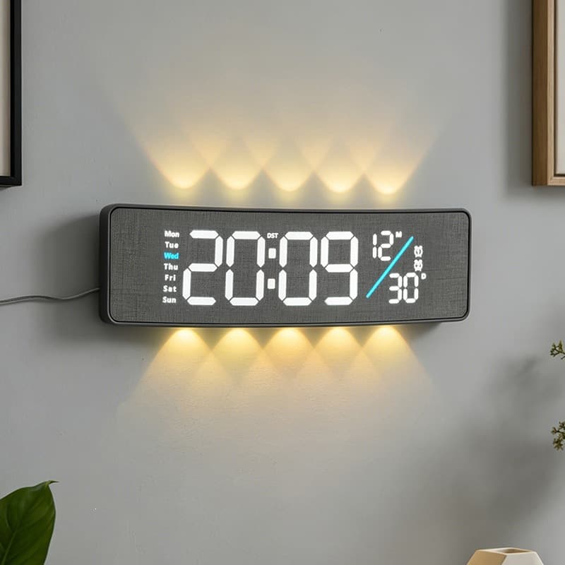 New wood grain decorative wall clock new multifunctional electronic clock LED electronic alarm clock cross-border simple alarm clock 7711