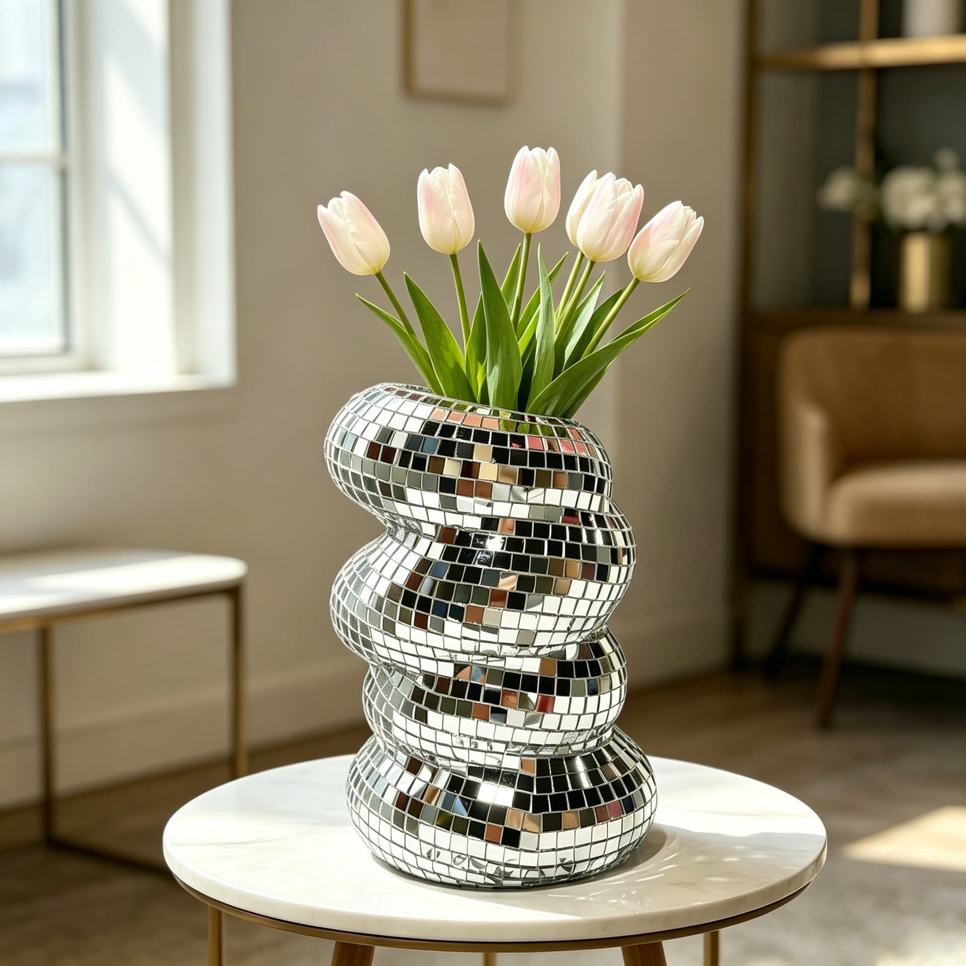 Disco Flower Pot, Simple and Unique Spiral Vase, Decorative Ornament, Pen Holder, Multi-Functional Makeup Brush Storage Holder, Decoration