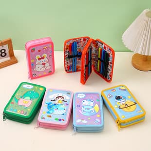 New Cross-Border Painted Large-Capacity Pencil Case for Elementary Students, Pencil Storage Bag, Wholesale Multi-Layer Pencil Case